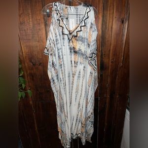 Folk Religion Tie-Dye, Open Shoulder Beach Cover-up